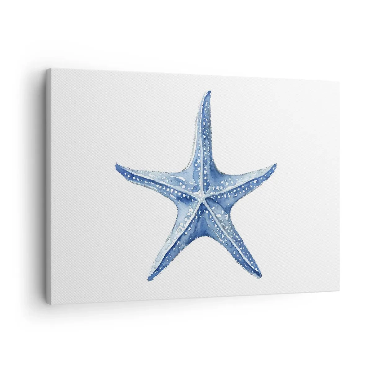 Obraz na plátně - Modrá hvězdice na bílém pozadí v minimalistickém stylu - 70x50cm - Hvězda moře - Moderní nástěnná dekorace do obývacího pokoje a ložnice ARTTOR