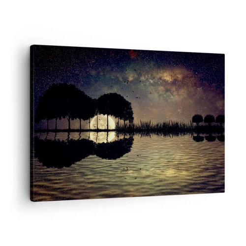Obraz na plátně - Kouzelná noc se stromy a měsícem odrážejícím se na vodě - 70x50cm - Noc na konci světa - Moderní nástěnná dekorace do obývacího pokoje a ložnice ARTTOR