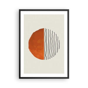 Plakát v černém rámu - Abstraktní kruh s oranžovou a lineární polovinou - 50x70cm - V japonské atmosféře - Moderní nástěnná dekorace do obývacího pokoje a ložnice ARTTOR