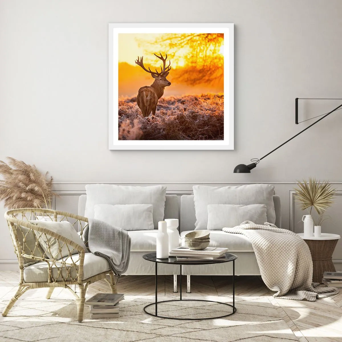 Plakát v bílém rámu - Král podzimního lesa - 50x50 cm