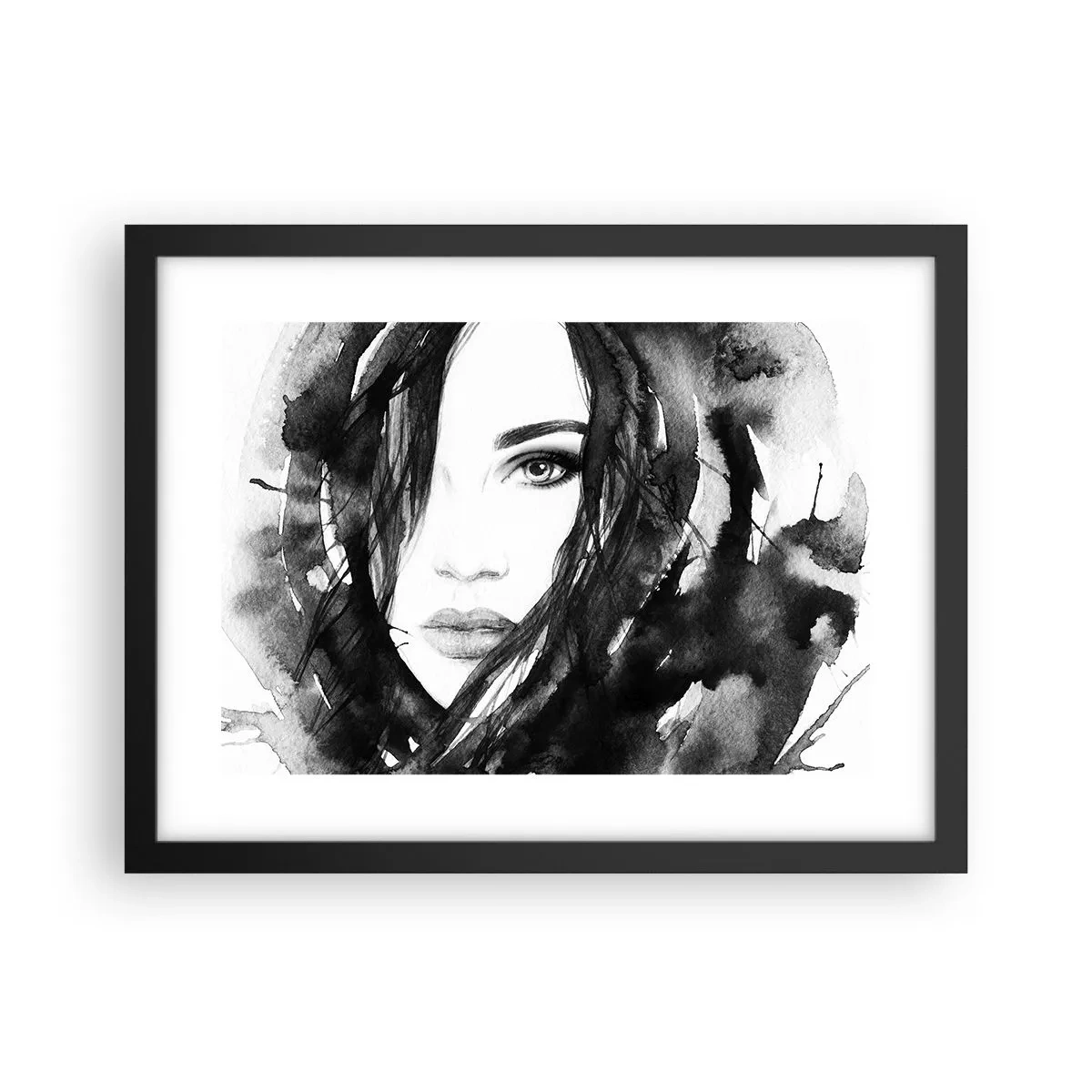 Plakát v černém rámu - Portrét dámy v černé a bílé - 40x30 cm