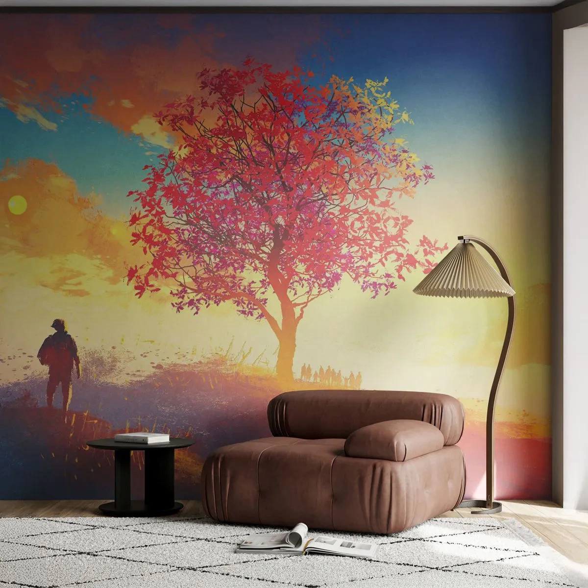 Fototapeta Samolepicí Deluxe Sticker - Poutník u cíle - Krajina, Strom, Poutník - 250x175 cm
