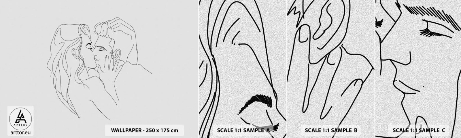 Vzor Fototapety Samolepicí Deluxe Sticker - Jedním tahem - Grafika, Zamilovaný pár, Polibek - 100x30 cm