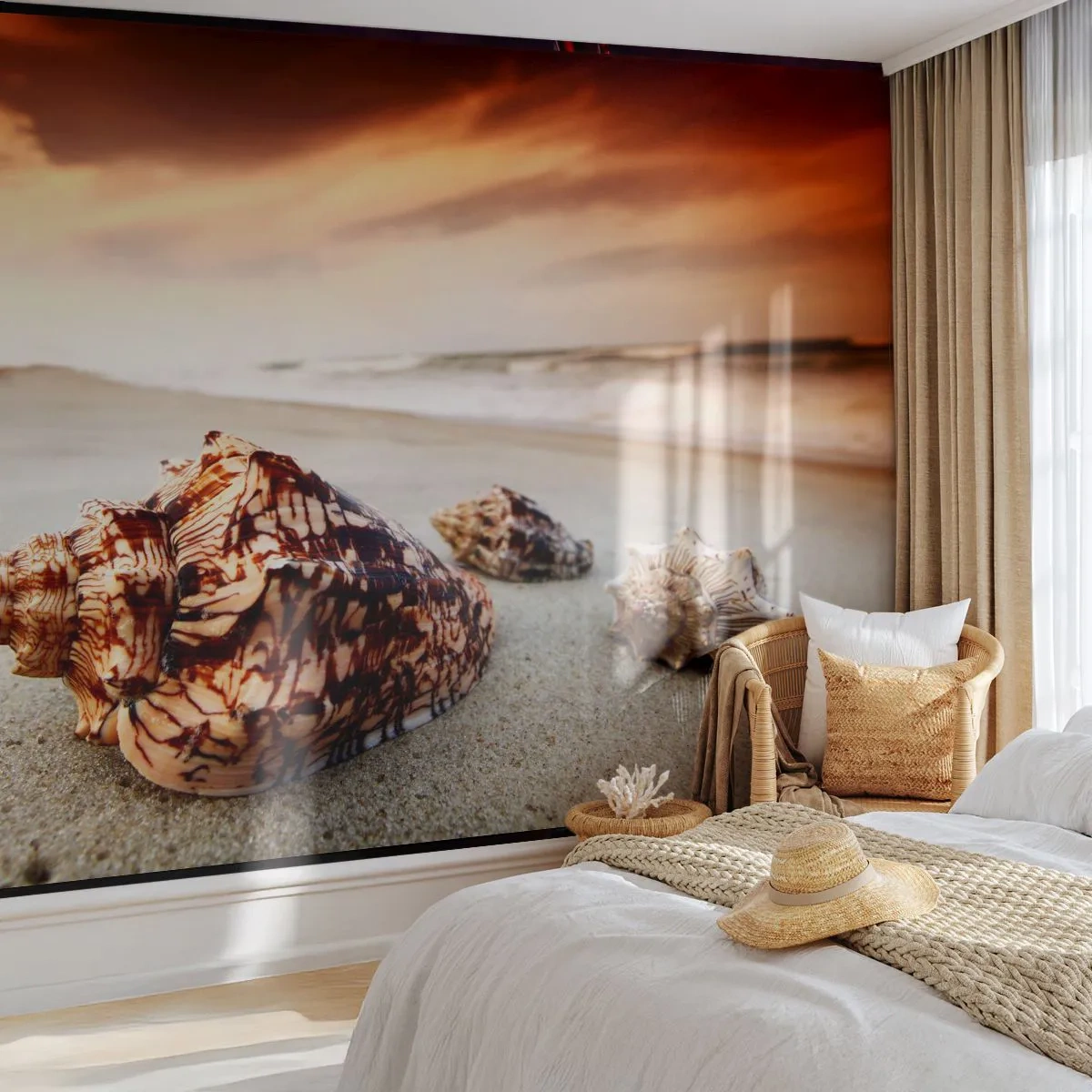 Fototapeta Premium Sand - Vyvrženci vln - Krajina, Moře, Mušle - 400x280 cm