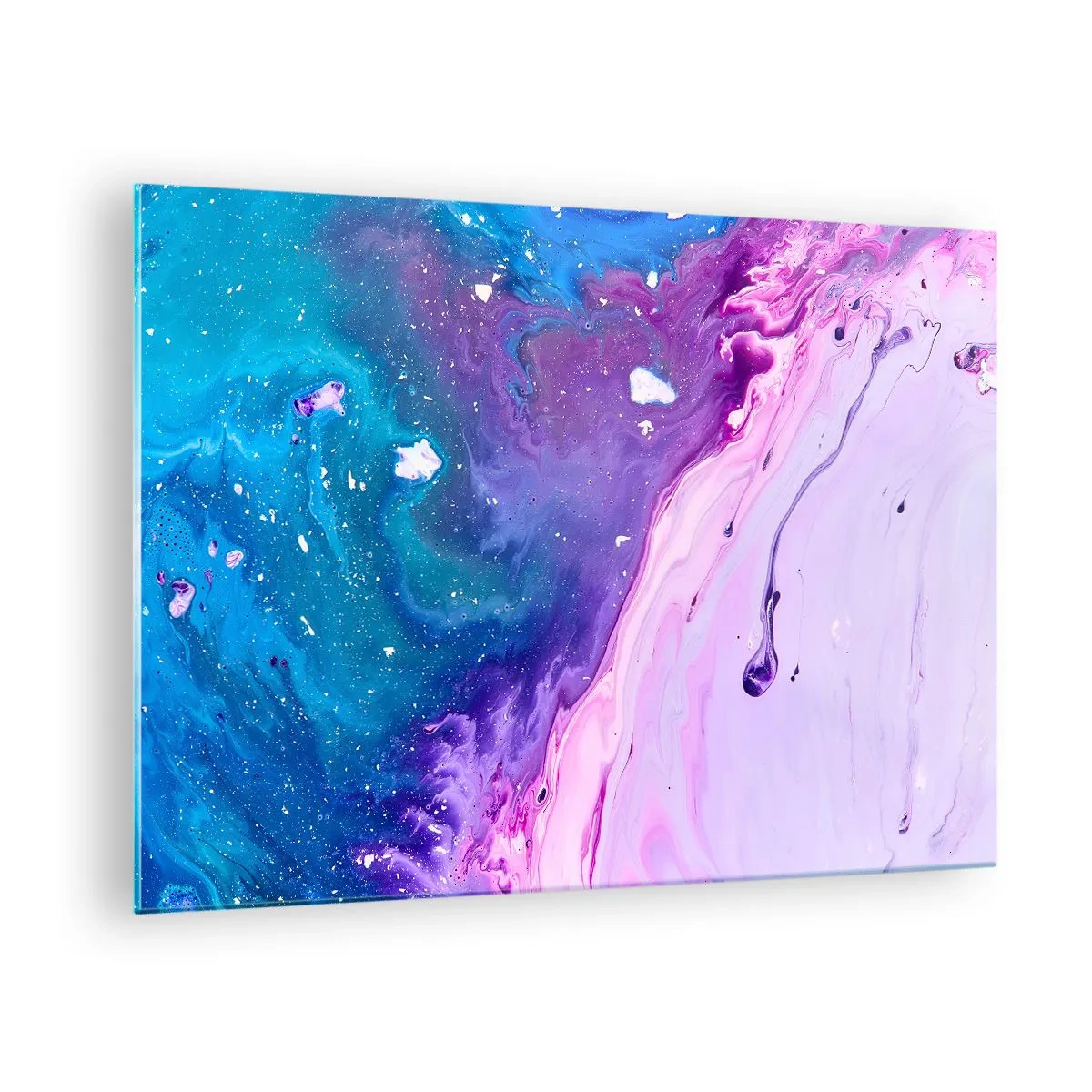 Obraz na skle - Abstraktní kompozice s kombinací fialové, modré a růžové barvy. - 70x50cm - Yin a yang - Moderní nástěnná dekorace do obývacího pokoje a ložnice ARTTOR