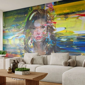 Fototapeta Standard Eco - Abstraktní portrét ženy v expresivních barvách - 100x70cm - Za závojem vzduchu - Moderní nástěnná dekorace do obývacího pokoje a ložnice ARTTOR