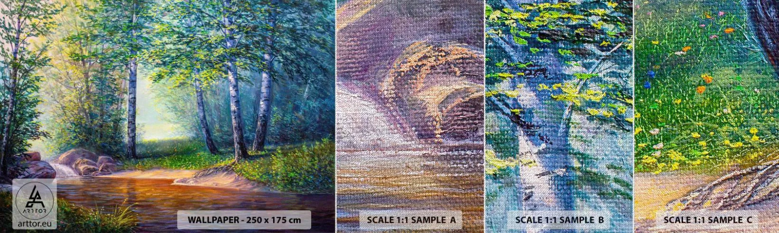 Vzor Fototapety Premium Canvas - Scénář selanky - Krajina, Les, Řeka - 100x30 cm