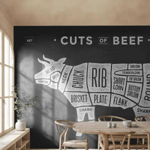 Fototapeta Samolepicí Deluxe Sticker - Slabikář řezníka - Gastronomie, Býk, Hovězí - 100x70 cm