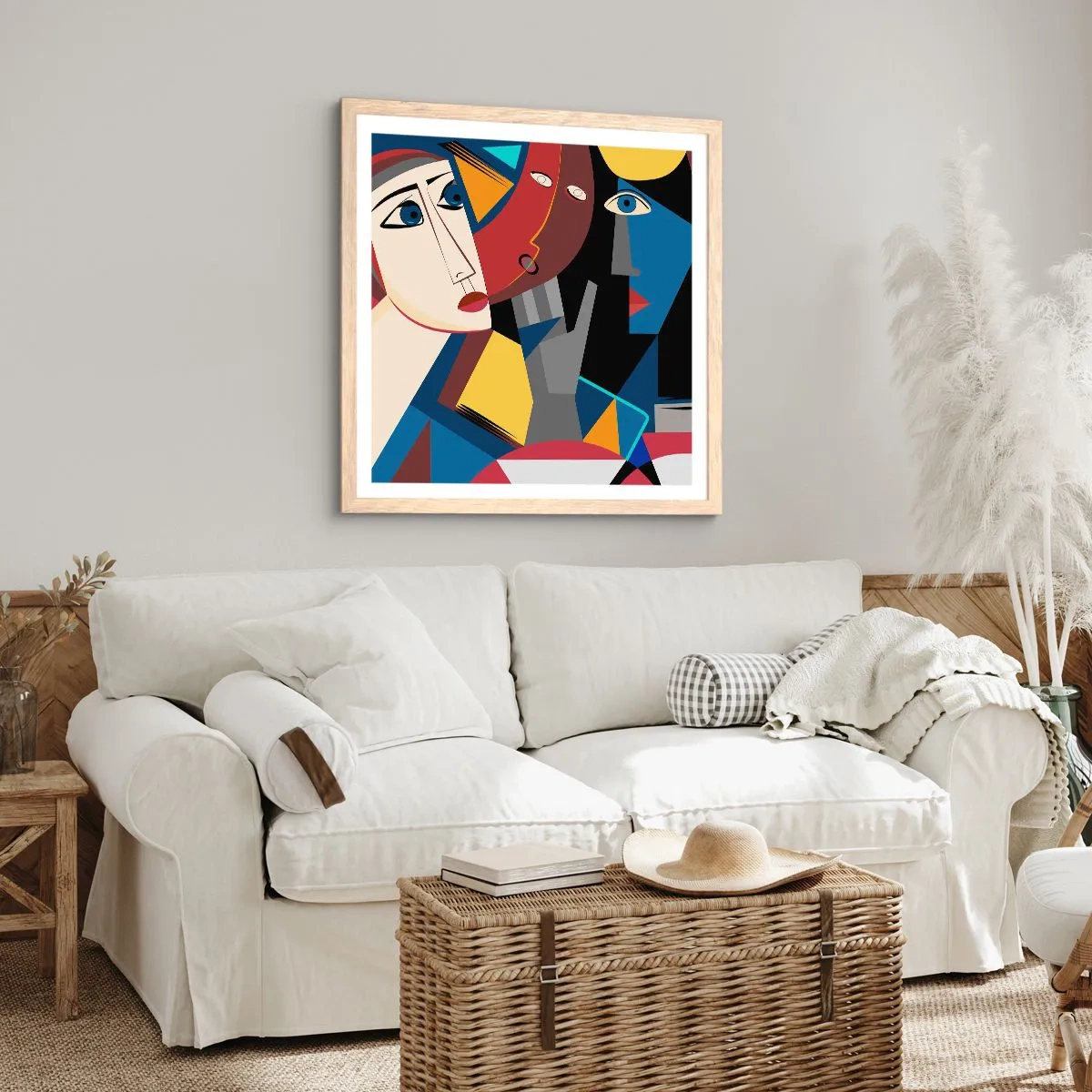 Plakát v rámu světlý dub - Konverzace kubistů - 50x50 cm