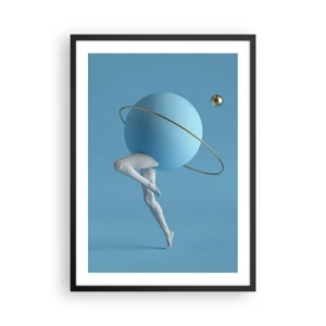 Plakát v černém rámu - Postava s planetou místo hlavy v surrealistické kompozici - 50x70cm - Šílenství planet - Moderní nástěnná dekorace do obývacího pokoje a ložnice ARTTOR