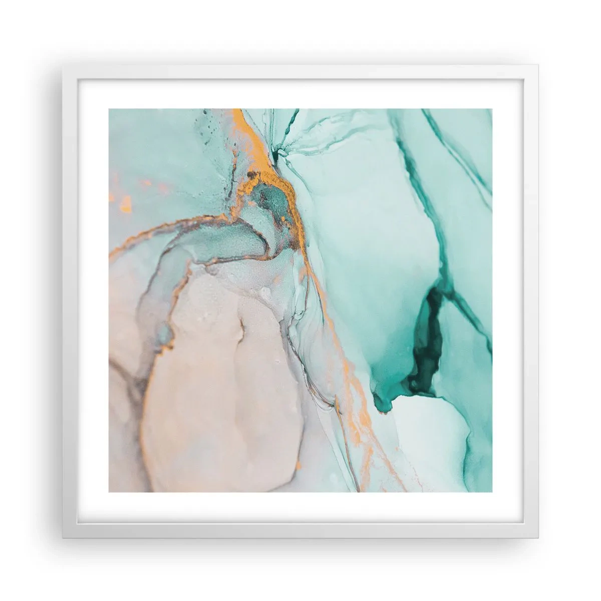 Plakát v bílém rámu - Tanec tvarů a barev - 50x50 cm