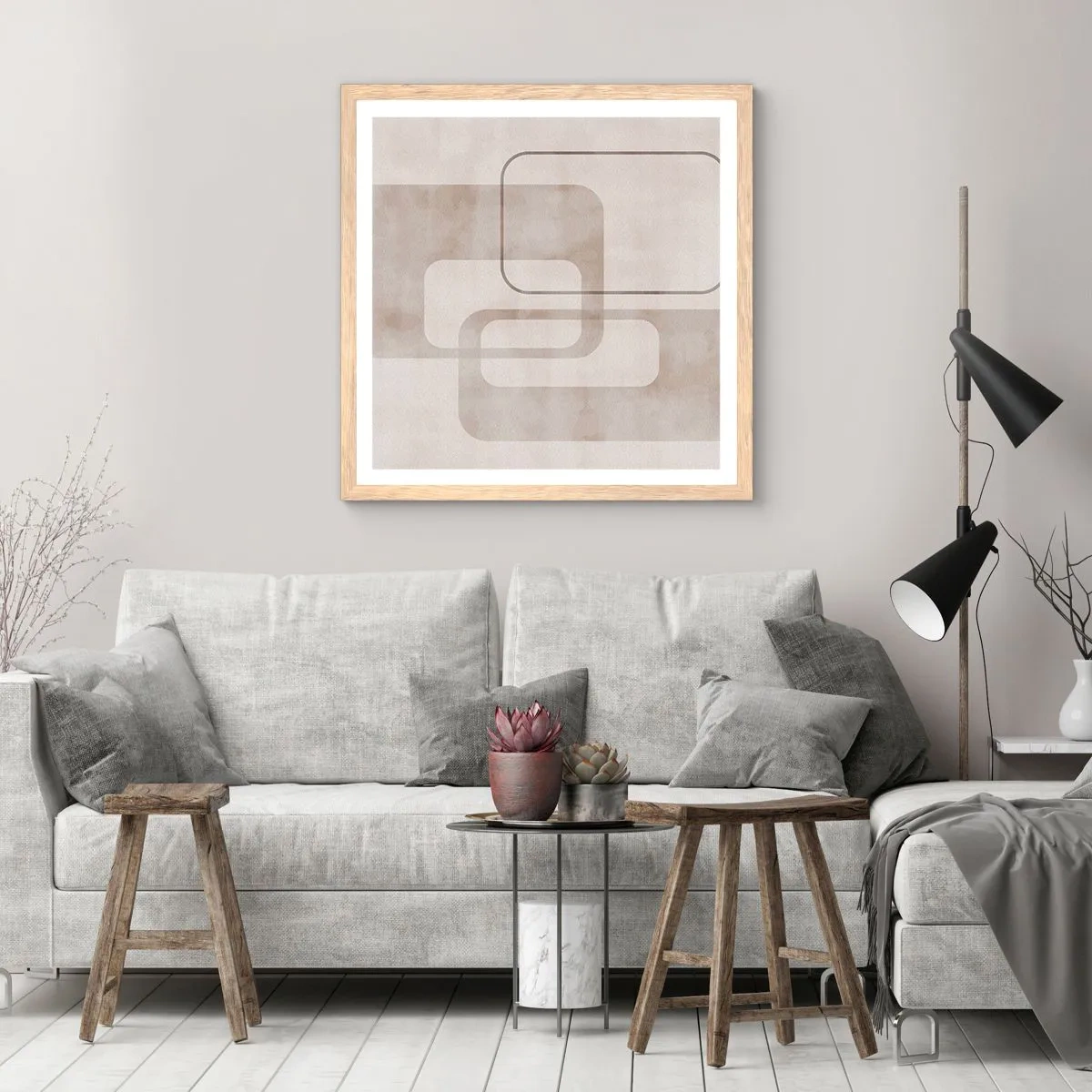 Plakát v rámu světlý dub - Geometrická fuga - 40x40 cm