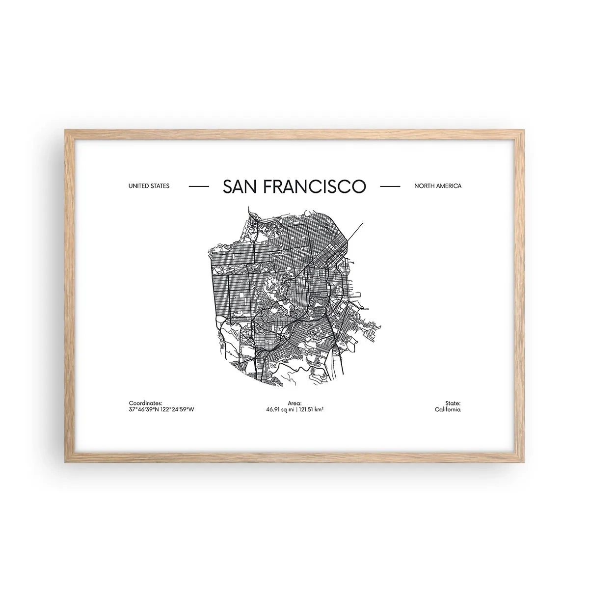 Plakát v rámu světlý dub - Anatomie San Francisca - 70x50 cm