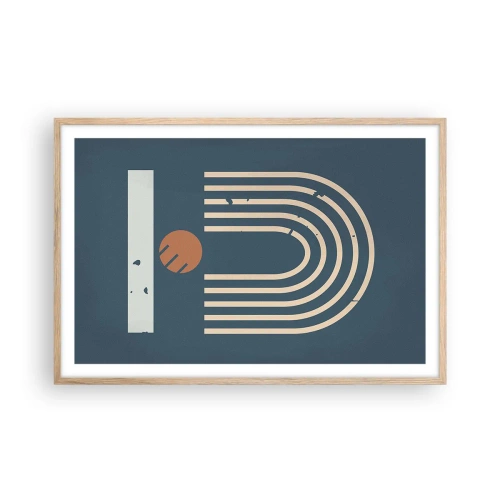 Plakát v rámu světlý dub - Geometrie v námořnické modři - 91x61 cm