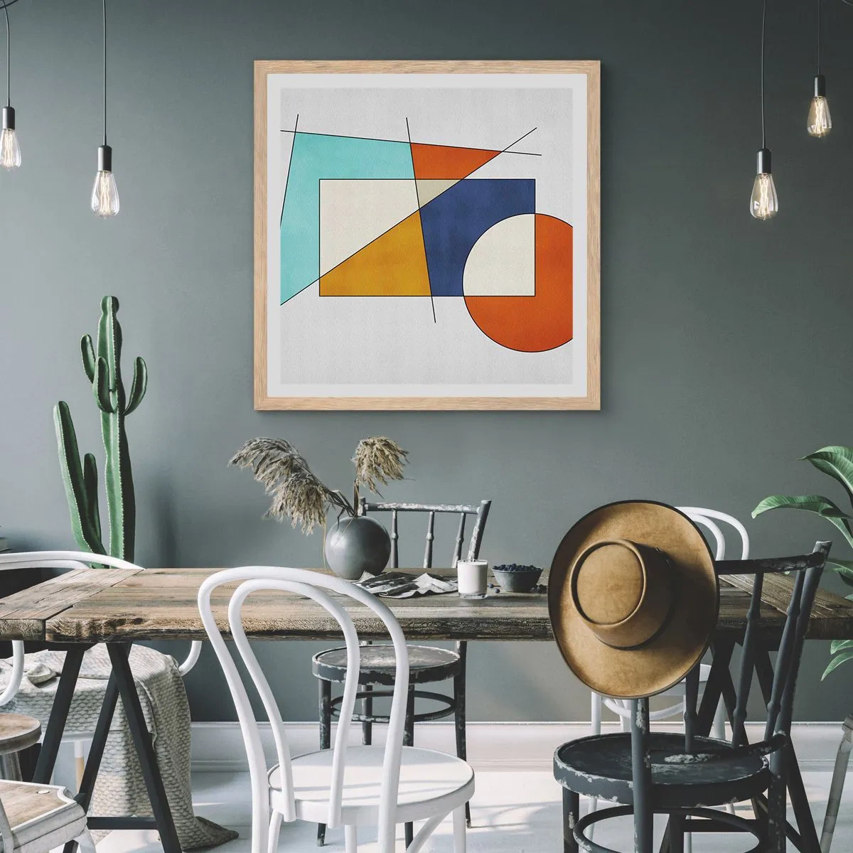 Plakát v rámu světlý dub - Abstrakce: modernistická zábava - 40x40 cm