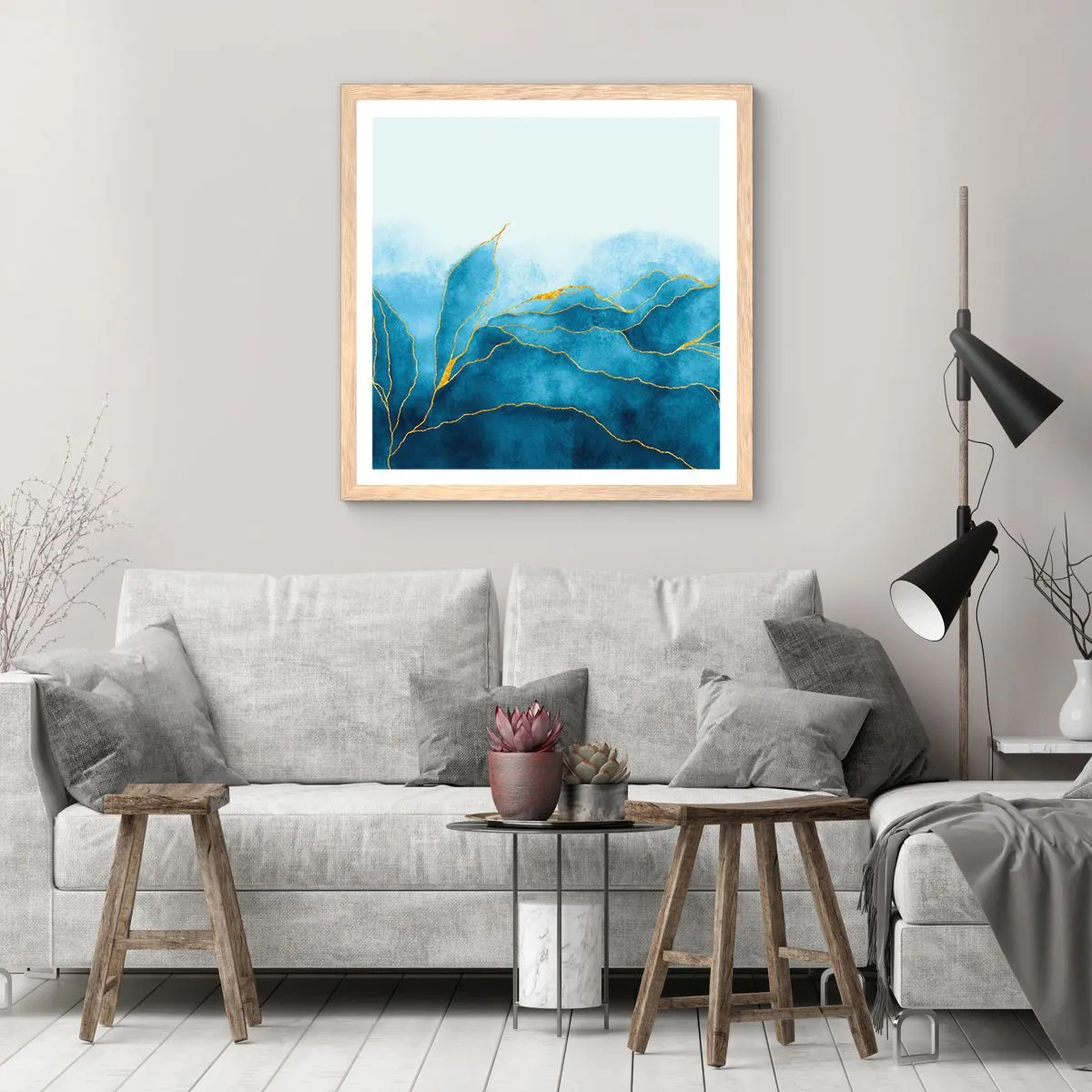 Plakát v rámu světlý dub - Blankyt ve zlatě - 40x40 cm