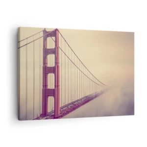 Obraz na plátně - Most v mlze v pastelových odstínech, symbol elegance a míru - 70x50cm - Mezi nebem a zemí - Moderní nástěnná dekorace do obývacího pokoje a ložnice ARTTOR