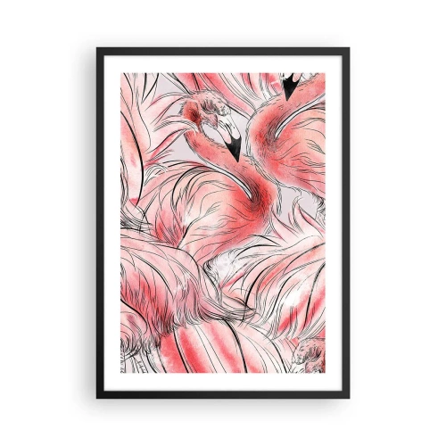 Plakát v černém rámu - Jemný vzor plameňáků v odstínech růžové - 50x70cm - Ptačí corps de ballet - Moderní nástěnná dekorace do obývacího pokoje a ložnice ARTTOR
