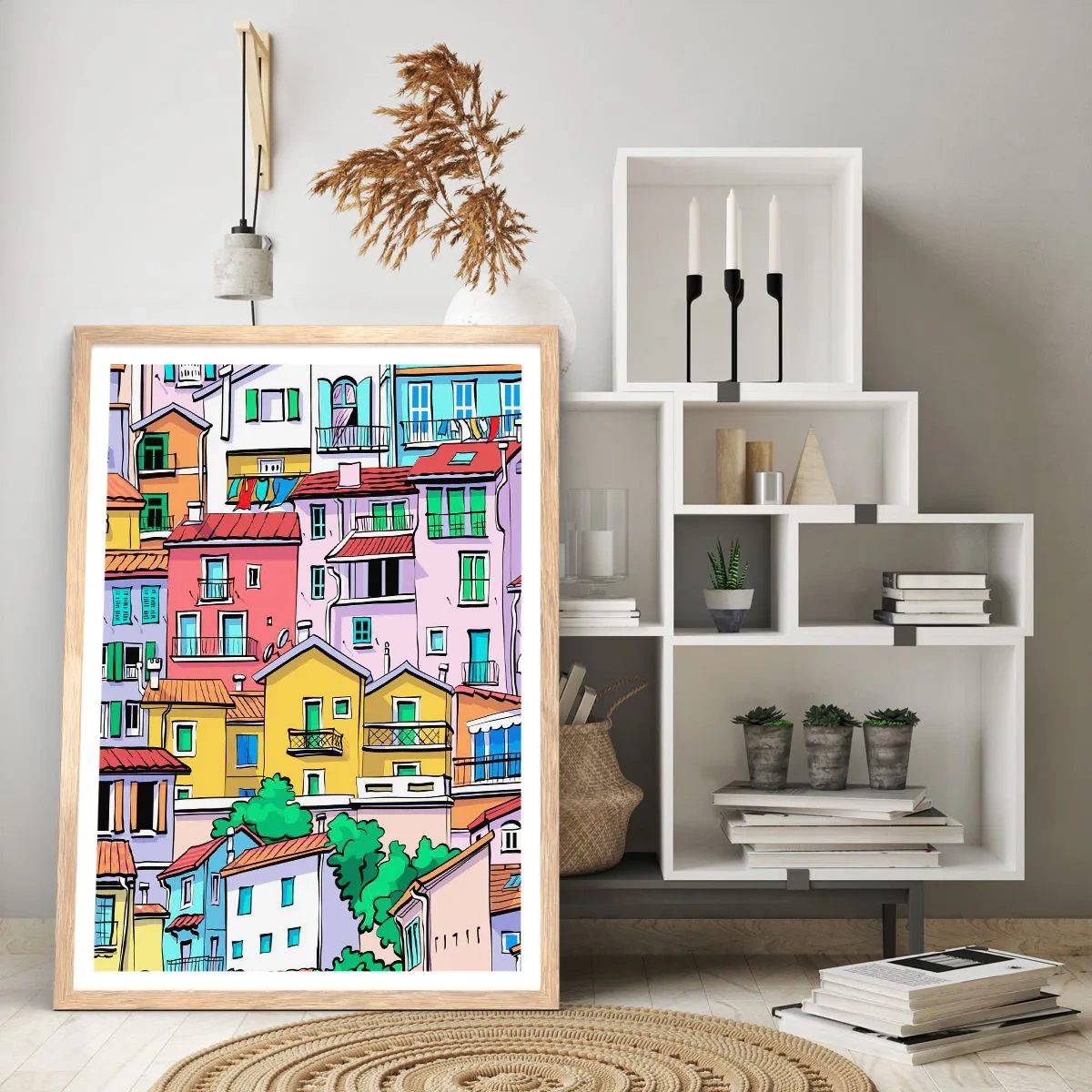 Plakát v rámu světlý dub - Veselé město - 61x91 cm