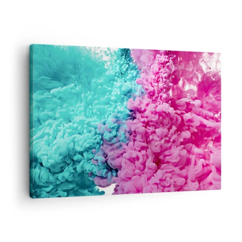 Obraz na plátně - Barevné vlny tyrkysové a růžové v abstraktní podobě - 70x50cm - Rozhodující střet - Moderní nástěnná dekorace do obývacího pokoje a ložnice ARTTOR