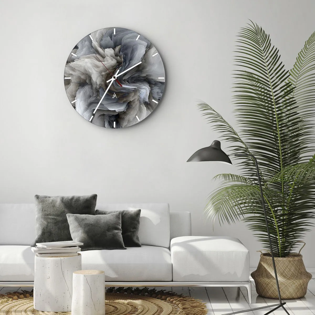 Nástěnné hodiny - Jemný tvar připomínající květinu z kamene - 30x30cm - Kámen a květ - Moderní nástěnná dekorace do obývacího pokoje, kuchyně a ložnice ARTTOR