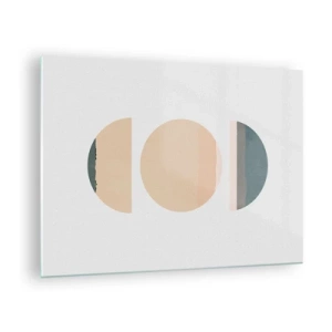 Obraz na skle - Minimalistické geometrické vzory v pastelových barvách - 70x50cm - Kruh za kruhem - Moderní nástěnná dekorace do obývacího pokoje a ložnice ARTTOR