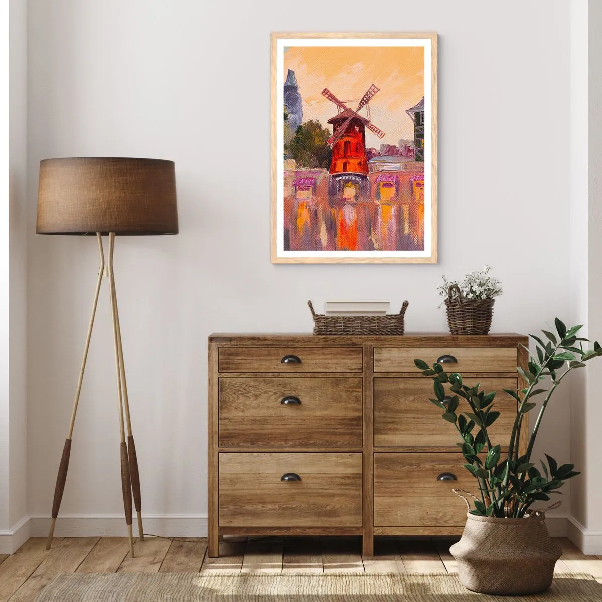 Plakát v rámu světlý dub - Pařížské ikony – Moulin Rouge - 30x40 cm