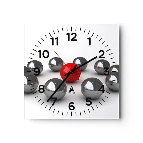 Nástěnné hodiny - Kruh v stříbrné a červené - 40x40 cm