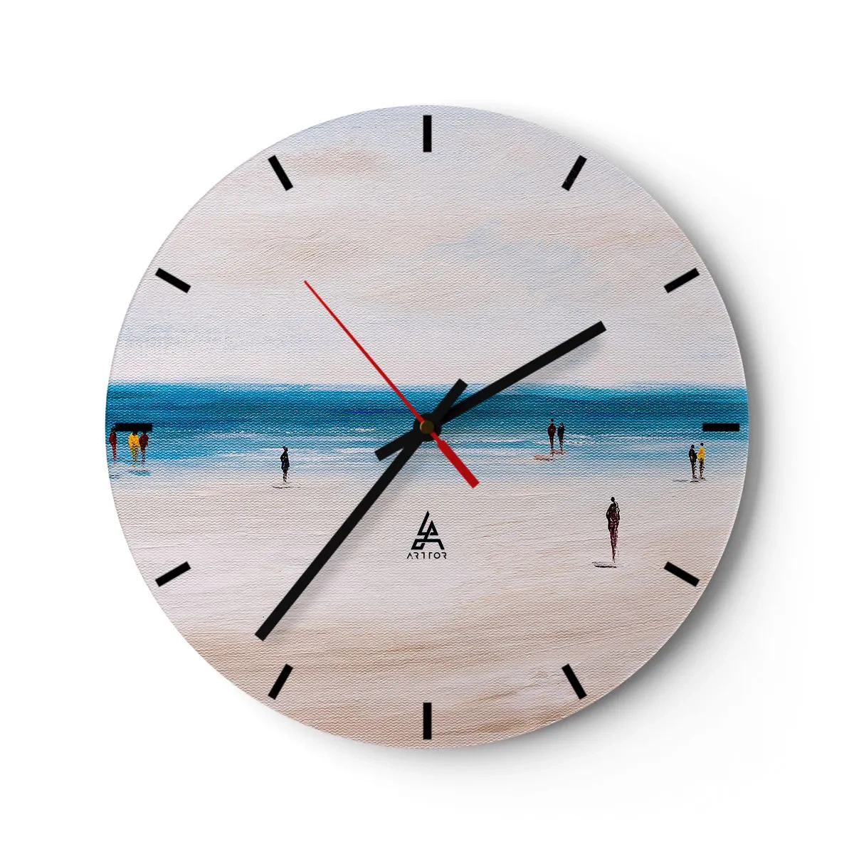Nástěnné hodiny - Postavy kráčející po pláži s výhledem na klidné moře - 30x30cm - Přirozená potřeba - Moderní nástěnná dekorace do obývacího pokoje, kuchyně a ložnice ARTTOR