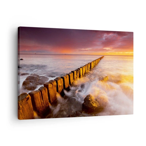 Obraz na plátně - Malebná krajina u moře při západu slunce - 70x50cm - Jemnost vln - Moderní nástěnná dekorace do obývacího pokoje a ložnice ARTTOR