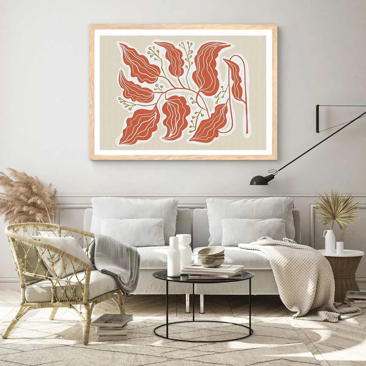 Plakát v rámu světlý dub - Lidově a korálově - 100x70 cm