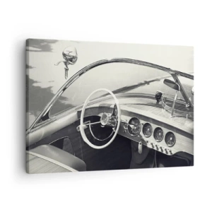 Obraz na plátně - Interiér klasického vozu v monochromatickém stylu - 70x50cm - Počasí pro bohaté - Moderní nástěnná dekorace do obývacího pokoje a ložnice ARTTOR