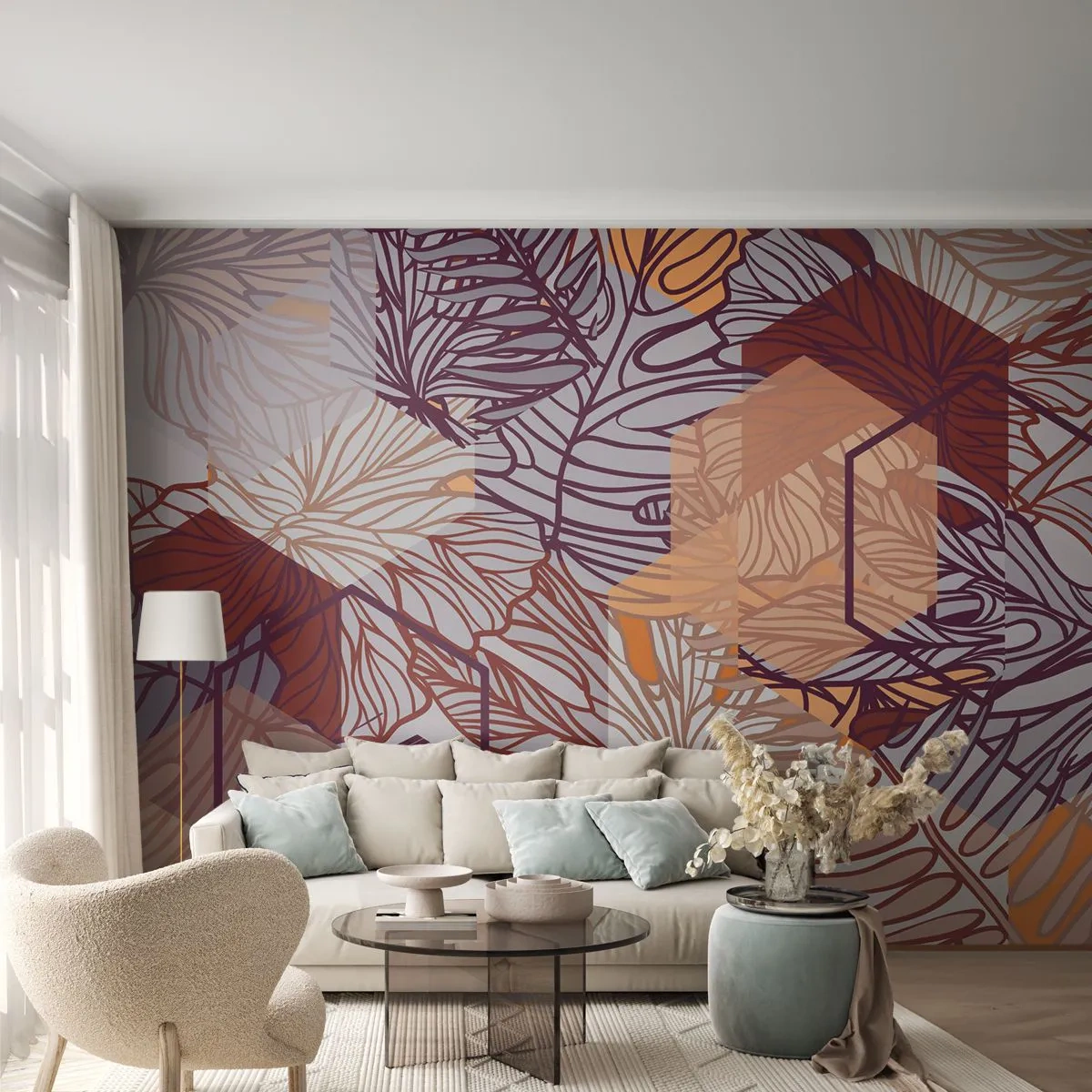 Fototapeta Standard Eco - Nemožný vztah mezi geometrií a přírodou - Abstrakce, Grafika, Listy - 200x140 cm
