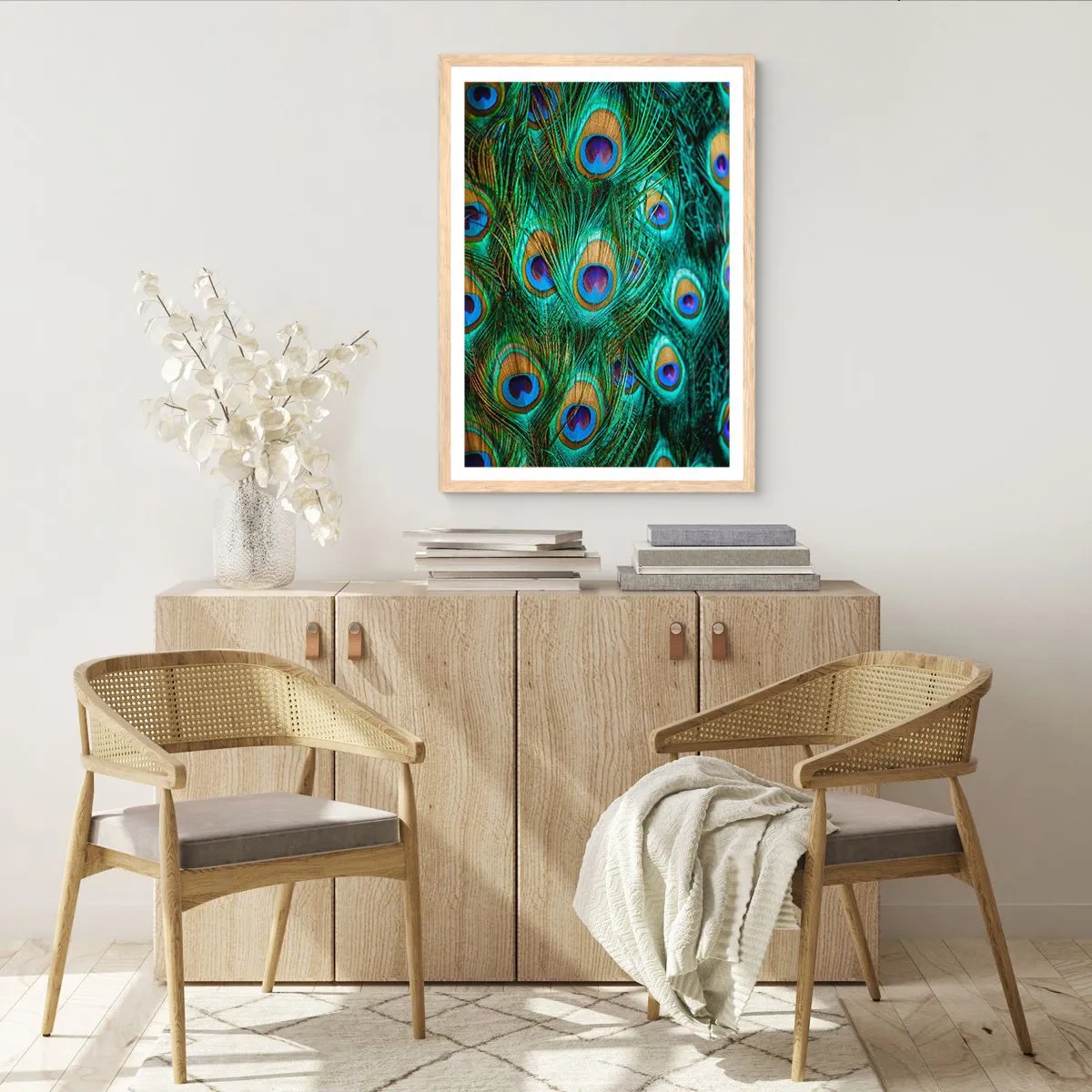 Plakát v rámu světlý dub - Paví pohled - 50x70 cm