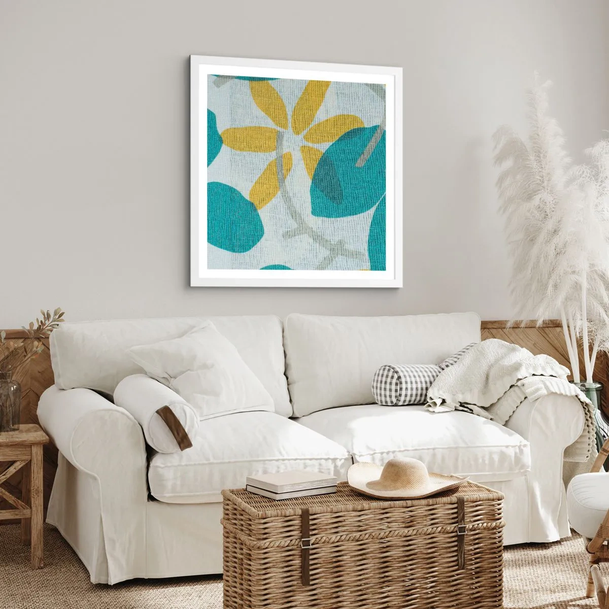 Plakát v bílém rámu - Mezi azurovými listy - 60x60 cm