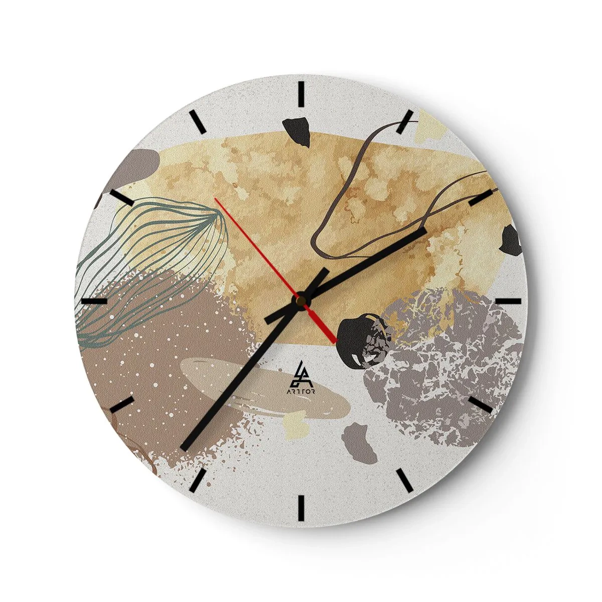 Nástěnné hodiny - Umělecká abstrakce v béžových a hnědých tónech - 30x30cm - Abstraktní švestka - Moderní nástěnná dekorace do obývacího pokoje, kuchyně a ložnice ARTTOR