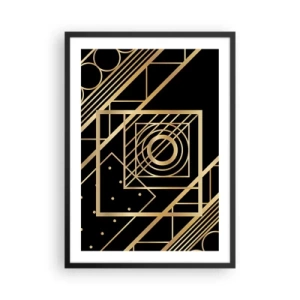 Plakát v černém rámu - Zlaté geometrické vzory na černém pozadí ve stylu Art Deco - 50x70cm - Zlatá geometrie - Moderní nástěnná dekorace do obývacího pokoje a ložnice ARTTOR
