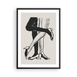 Plakát v černém rámu - Černobílé ilustrace propletených nohou tančících - 50x70cm - Ženský atribut - Moderní nástěnná dekorace do obývacího pokoje a ložnice ARTTOR