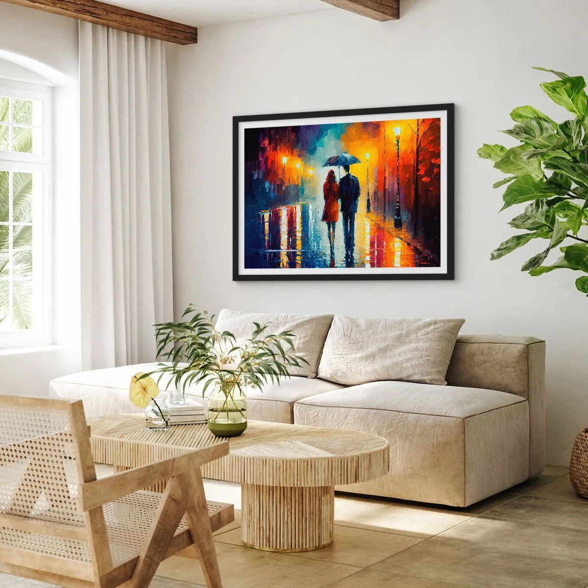 Plakát v černém rámu - Spolu – barevná noc - 70x50 cm