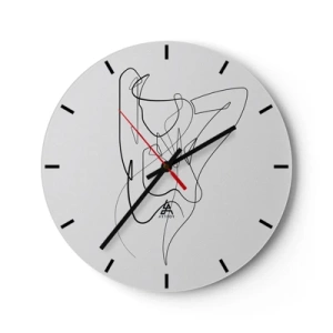 Nástěnné hodiny - Abstraktní ženská silueta v minimalistické linii - 30x30cm - Ty jsi záhada… - Moderní nástěnná dekorace do obývacího pokoje, kuchyně a ložnice ARTTOR
