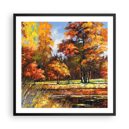 Plakát v černém rámu - Krajinka ve zlaté a hnědé - 60x60 cm
