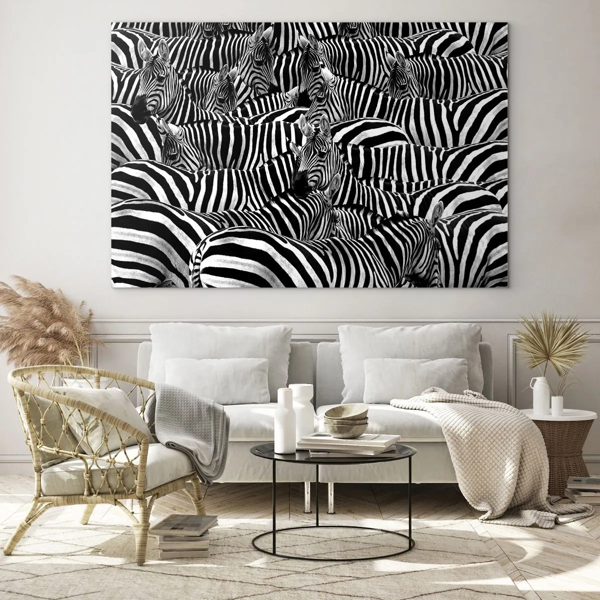 Obraz na skle - Skupinový portrét s pruhy - 120x80 cm