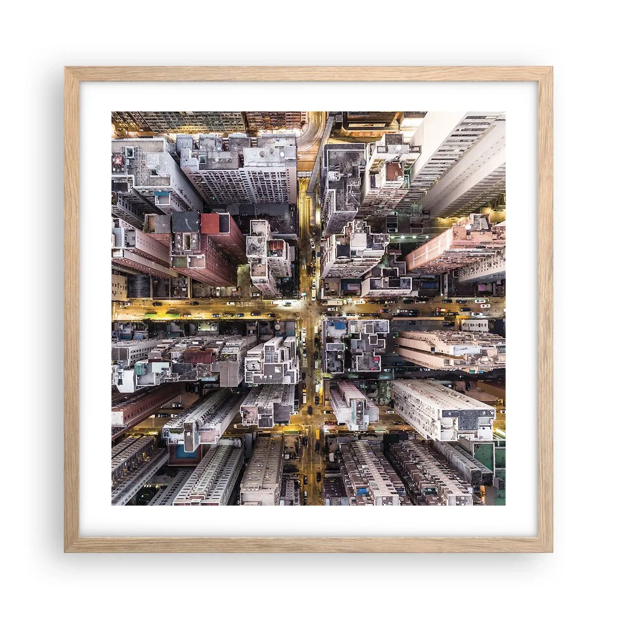 Plakát v rámu světlý dub - Pozdrav z Hongkongu - 50x50 cm