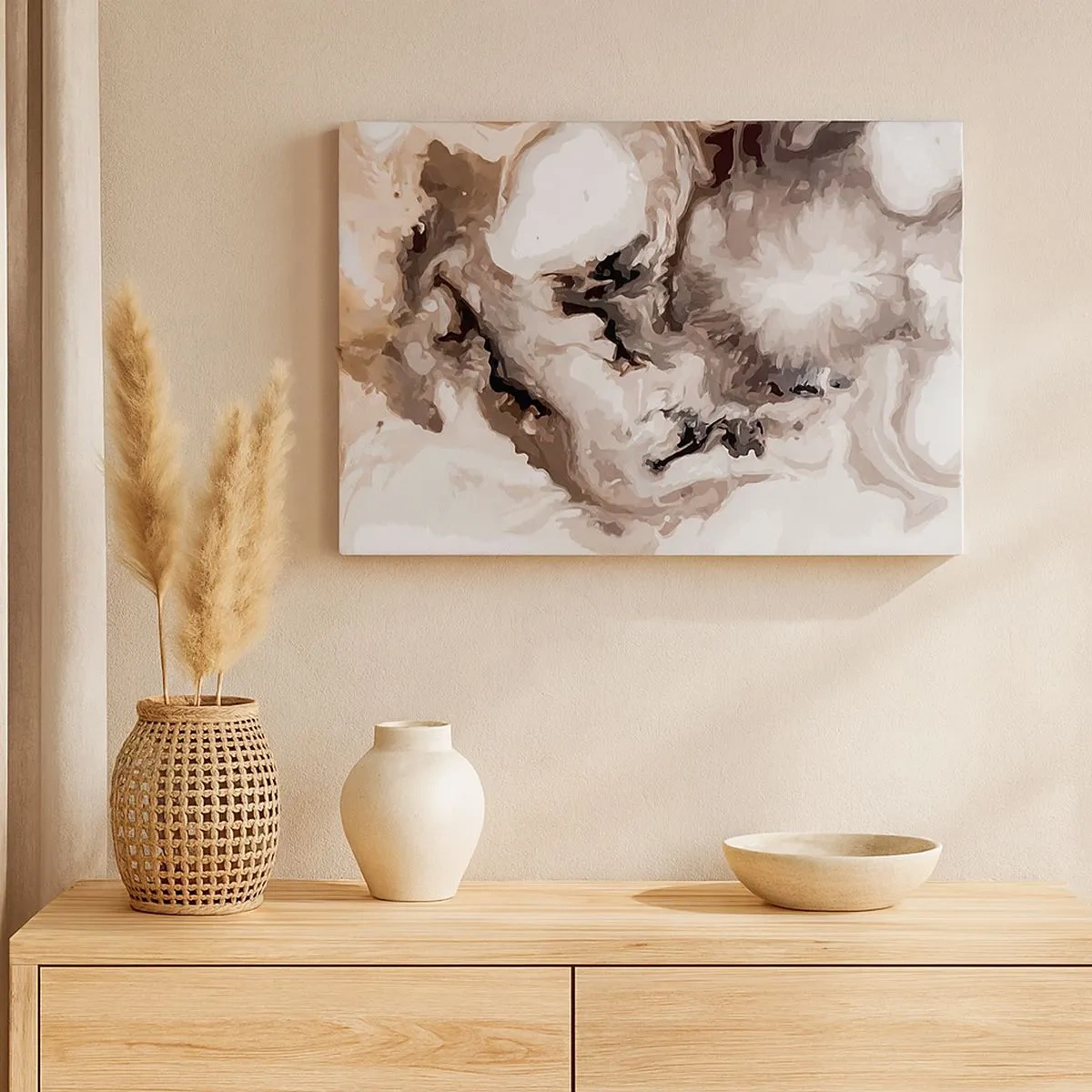 Obraz na plátně - Abstraktní vzor v odstínech hnědé a bílé - 70x50cm - Zrození galaxie - Moderní nástěnná dekorace do obývacího pokoje a ložnice ARTTOR