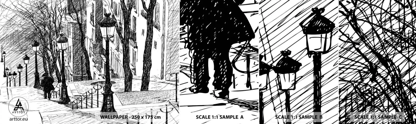 Vzor Fototapety Samolepicí Deluxe Sticker - Milostný příběh nebo horor? - Montmartre, Architektura, Paříž - 100x30 cm