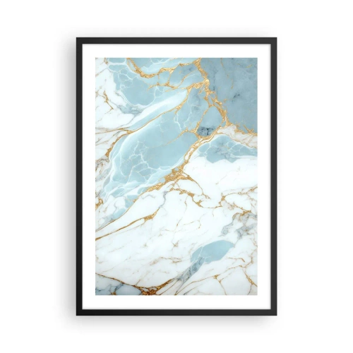 Plakát v černém rámu - Elegantní mramor v odstínech modré a zlaté - 50x70cm - Bohatství kamene - Moderní nástěnná dekorace do obývacího pokoje a ložnice ARTTOR