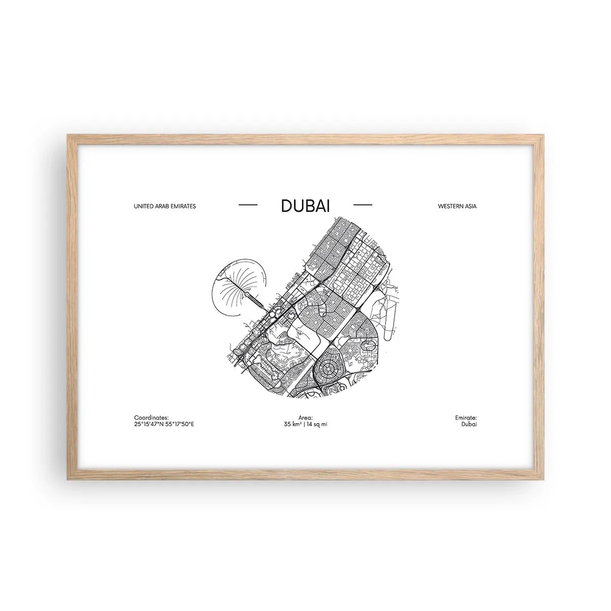 Plakát v rámu světlý dub - Anatomie Dubaje - 70x50 cm