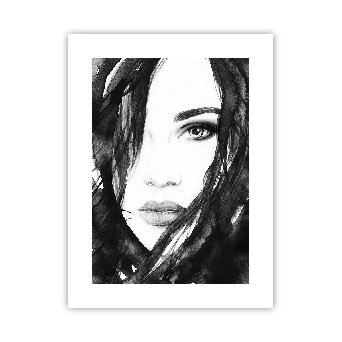 Plakát - Portrét dámy v černé a bílé - 30x40 cm