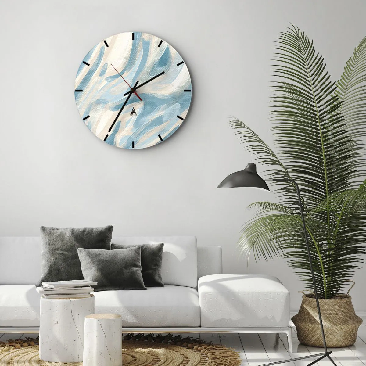 Nástěnné hodiny - Abstraktní pastelové pruhy v modré a béžové barvě - 30x30cm - Jarní závany - Moderní nástěnná dekorace do obývacího pokoje, kuchyně a ložnice ARTTOR