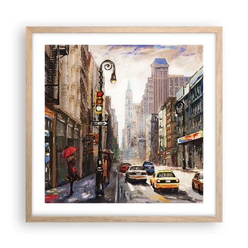 Plakát v rámu světlý dub - New York – barevný i v dešti - 50x50 cm